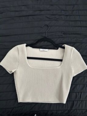 Babaton Sculpt Knit Squareneck Top, Beige, S